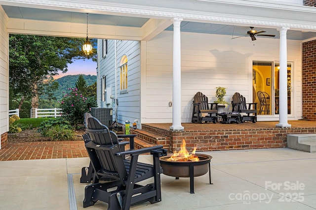 56 Fair Oaks Est, Fletcher, NC 28732 - view of patio with a fire pit, central AC, ceiling fan, and fence