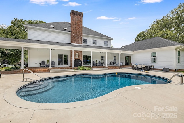 56 Fair Oaks Est, Fletcher, NC 28732 - outdoor pool featuring a patio area and ceiling fan