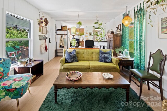 living room with light wood-type flooring