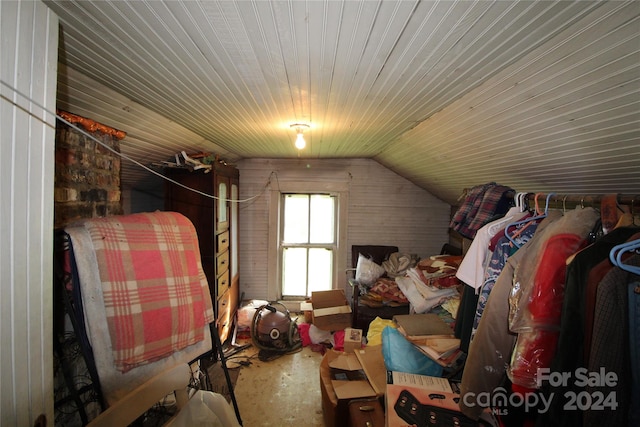 interior space featuring vaulted ceiling and wooden ceiling