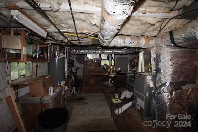 basement with water heater