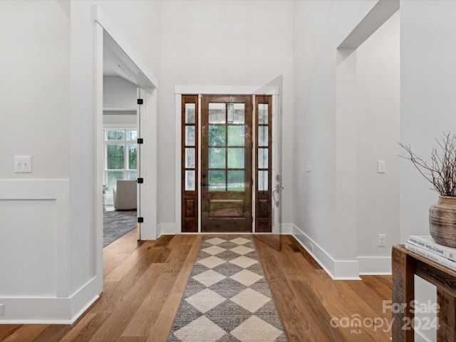 foyer with light hardwood / wood-style floors