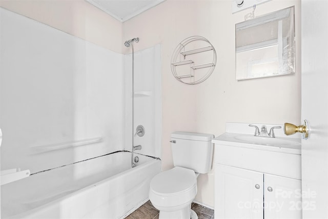 full bathroom featuring vanity, toilet, and bathtub / shower combination