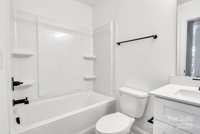 full bathroom with toilet, vanity, and bathtub / shower combination