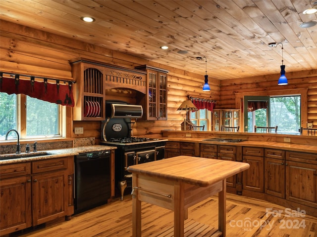 kitchen with light wood-type flooring, black dishwasher, plenty of natural light, and sink