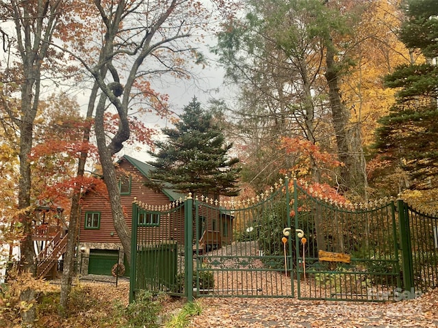 exterior space with a garage