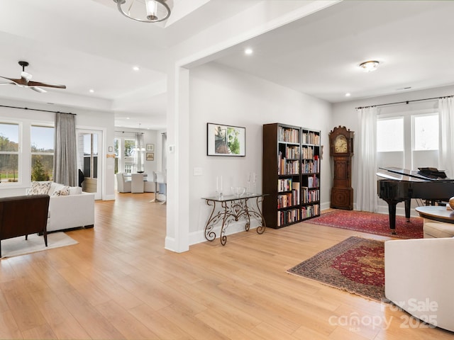 interior space featuring ceiling fan and light hardwood / wood-style floors