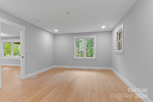 empty room with a healthy amount of sunlight and light hardwood / wood-style floors