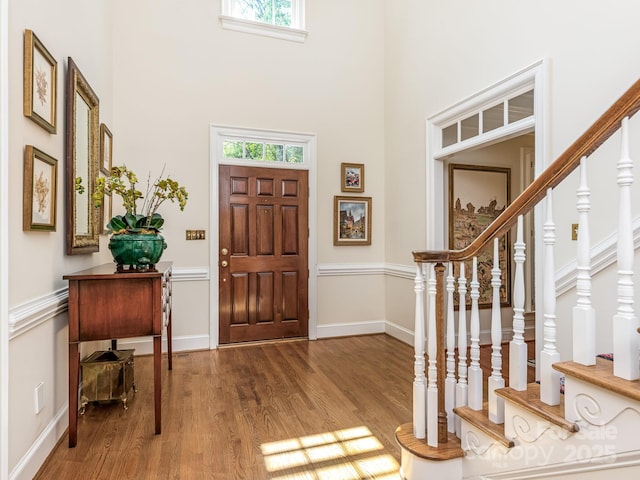 entrance foyer featuring a high ceiling and wood-type flooring