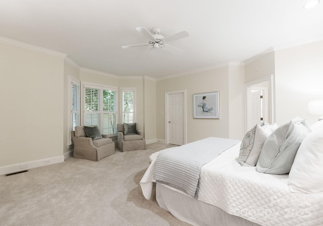4301 Fairview Oaks Dr, Charlotte, NC 28211 - carpeted bedroom featuring ornamental molding, baseboards, and a ceiling fan
