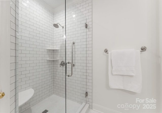4301 Fairview Oaks Dr, Charlotte, NC 28211 - bathroom featuring a shower stall and baseboards