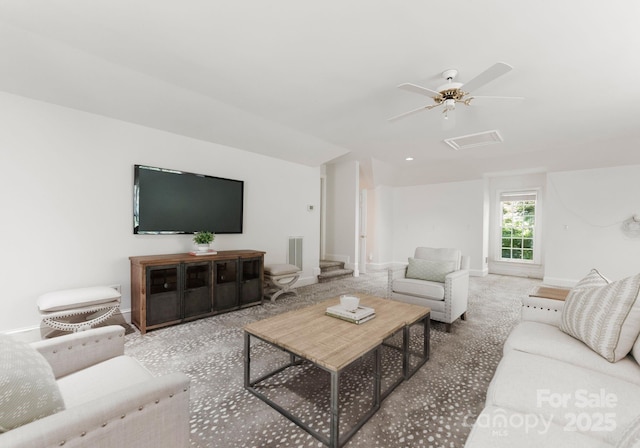 4301 Fairview Oaks Dr, Charlotte, NC 28211 - living room with attic access and ceiling fan