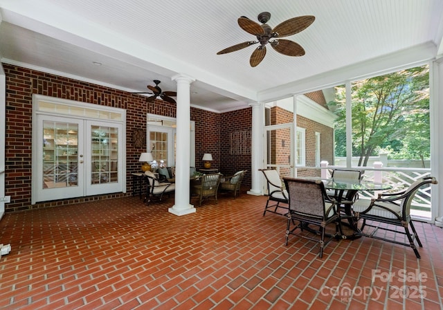 4301 Fairview Oaks Dr, Charlotte, NC 28211 - view of patio / terrace featuring a ceiling fan, french doors, and outdoor dining area