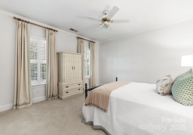 4301 Fairview Oaks Dr, Charlotte, NC 28211 - bedroom with crown molding, light colored carpet, and ceiling fan
