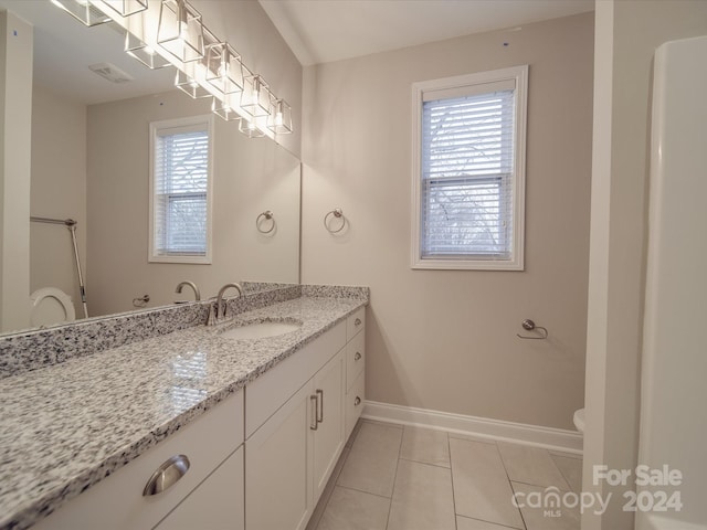 bathroom with tile patterned floors, vanity, and toilet