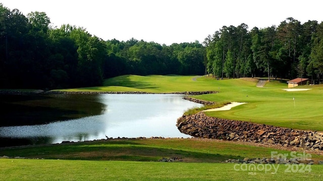 182 Shagbark Ct, Mount Gilead, NC 27306 - surrounding community with a water view, golf course view, and a lawn