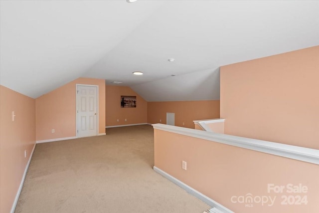 additional living space with light carpet and vaulted ceiling