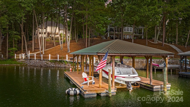 view of dock featuring a water view