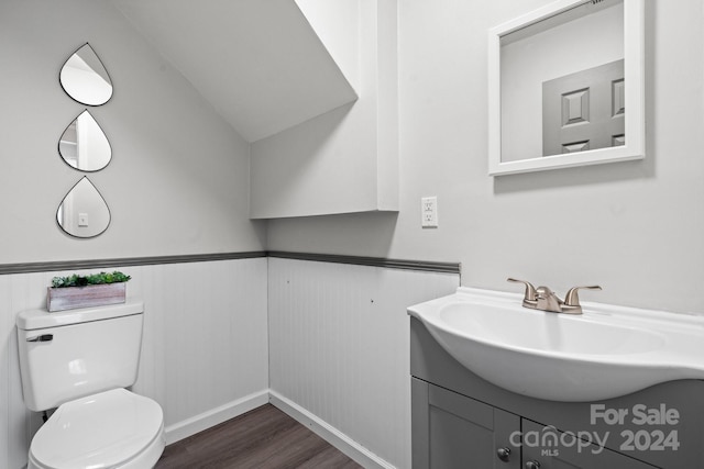 bathroom featuring vanity, toilet, and hardwood / wood-style flooring