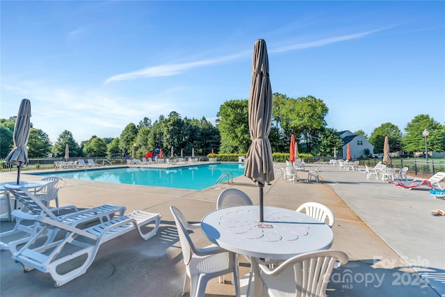 view of pool featuring a patio