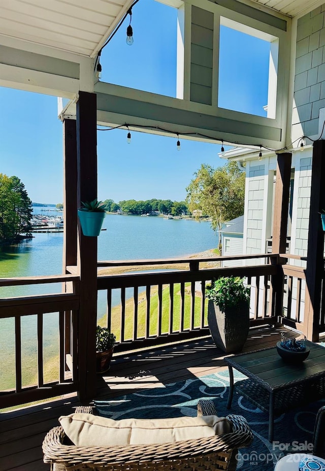 deck with a water view