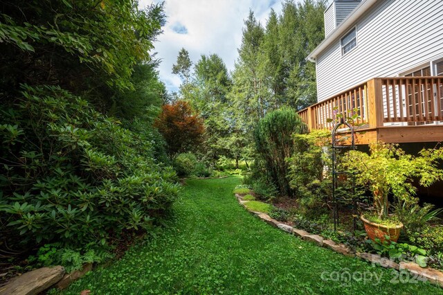 view of yard featuring a wooden deck