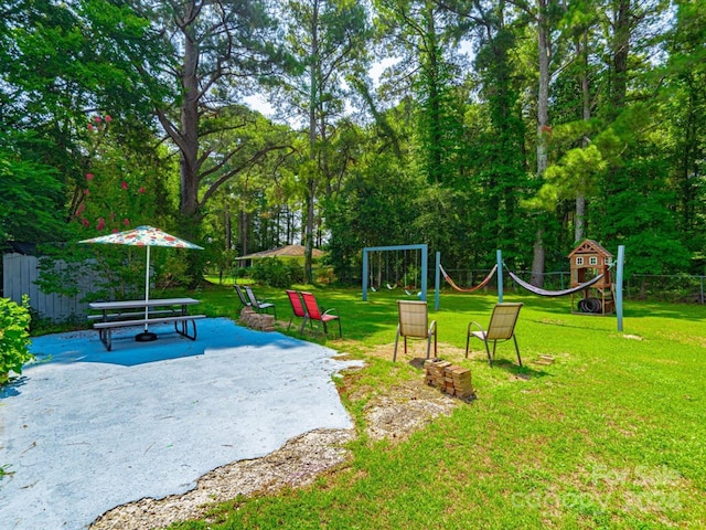 view of yard with a playground