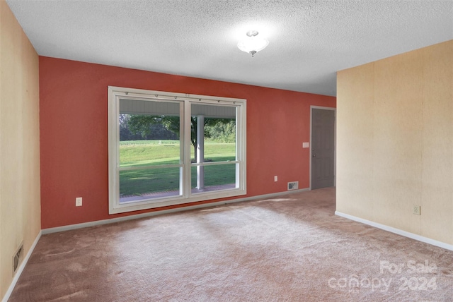 unfurnished room featuring a textured ceiling and carpet floors