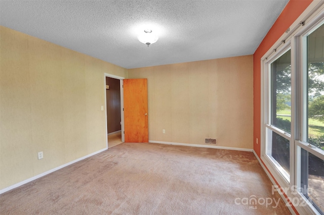 spare room featuring a textured ceiling and carpet