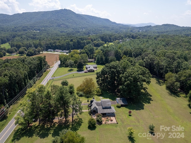 birds eye view of property featuring a mountain view and a rural view