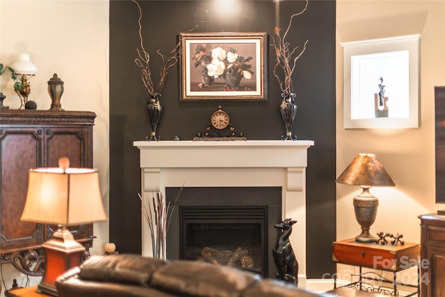 interior space with a glass covered fireplace