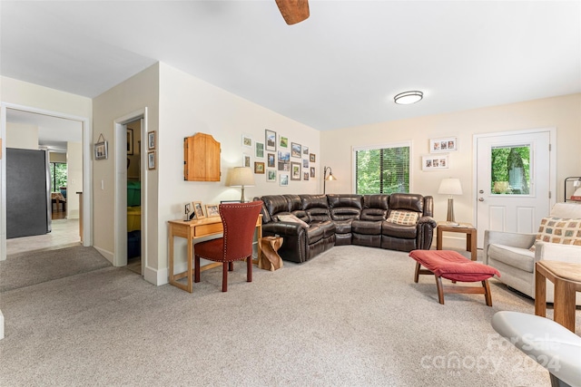 living room with light carpet