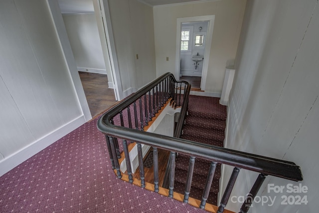 staircase with carpet and baseboards