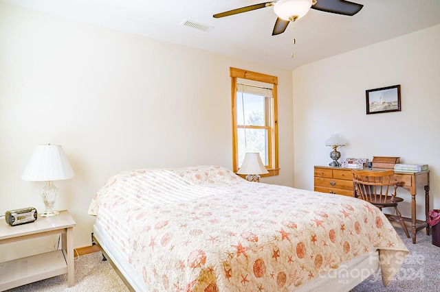 bedroom with carpet flooring and ceiling fan