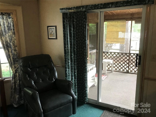 doorway to outside with carpet flooring and plenty of natural light