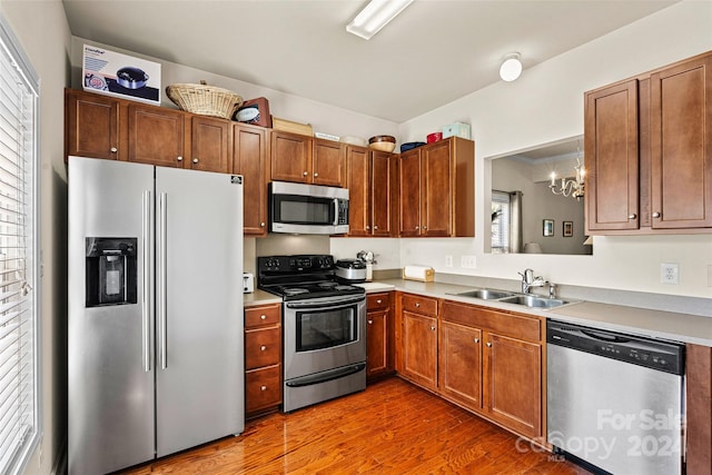 kitchen featuring sink, dark hardwood / wood-style flooring, stainless steel appliances, and a wealth of natural light