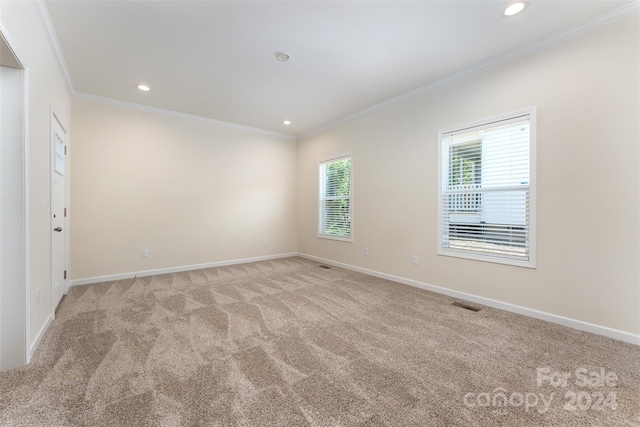 carpeted empty room featuring ornamental molding