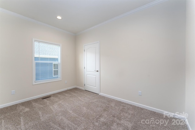 unfurnished room with carpet flooring and ornamental molding