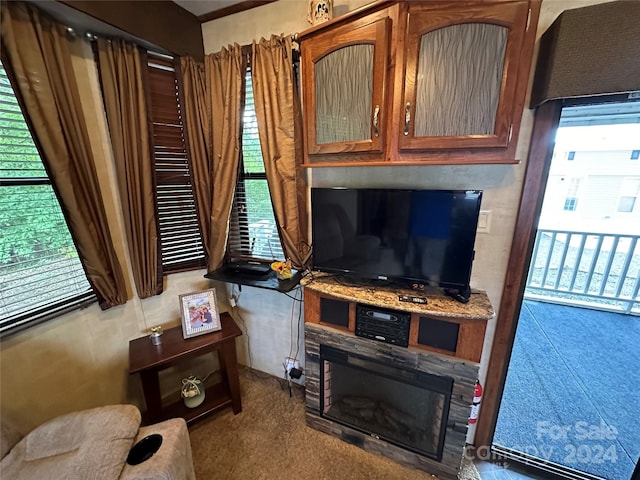 113 Hummingbird Cir, New London, NC 28127 - living room with carpet floors and a fireplace