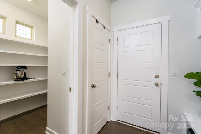 hall with dark hardwood / wood-style floors