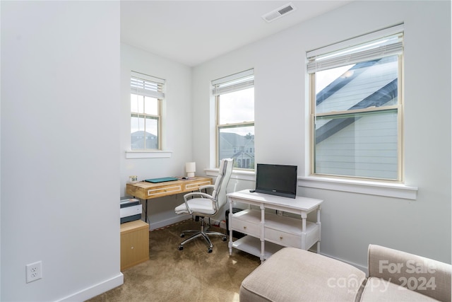 view of carpeted office space