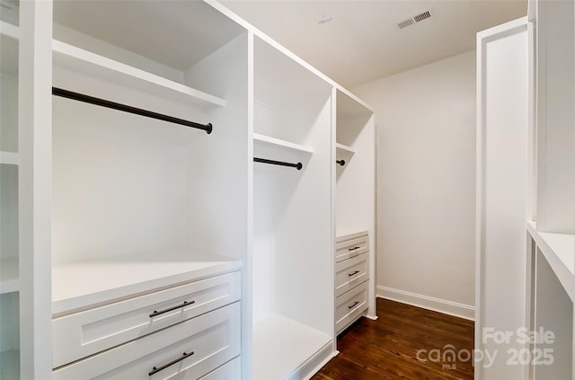 spacious closet with dark hardwood / wood-style floors