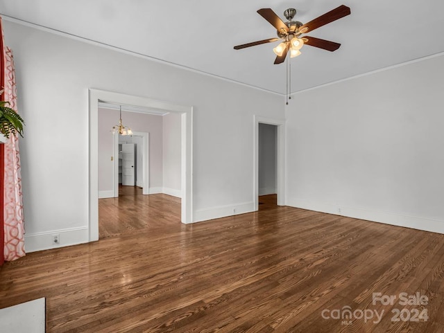 interior space with ceiling fan and hardwood / wood-style flooring