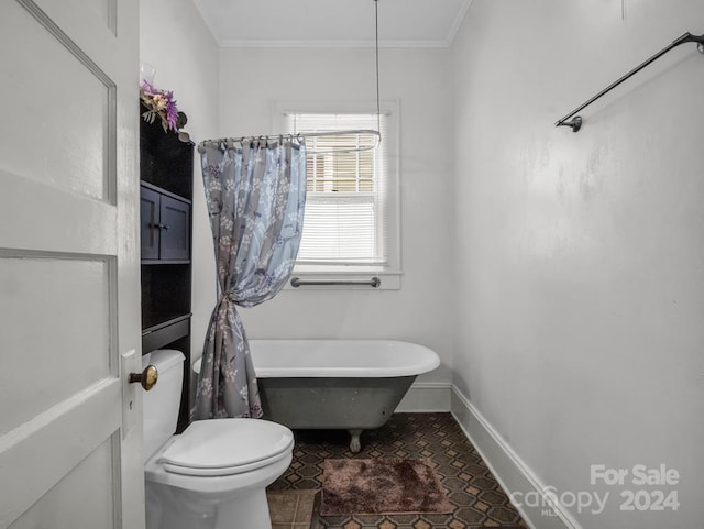 bathroom featuring crown molding, toilet, and tile patterned flooring