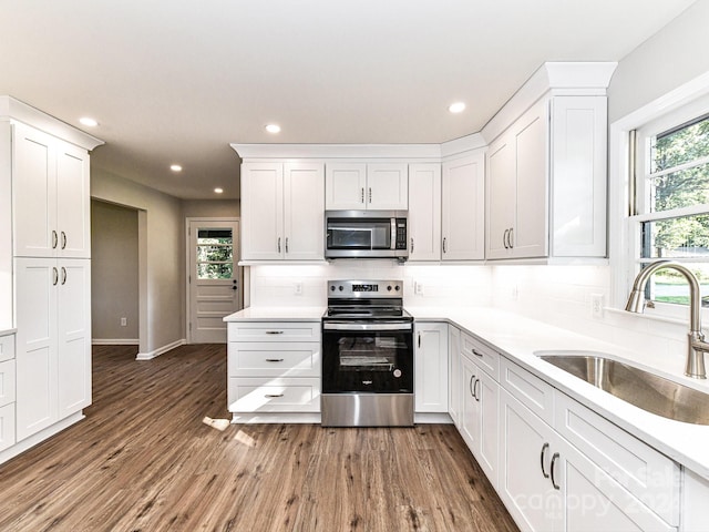 kitchen featuring stainless steel appliances, plenty of natural light, and hardwood / wood-style floors