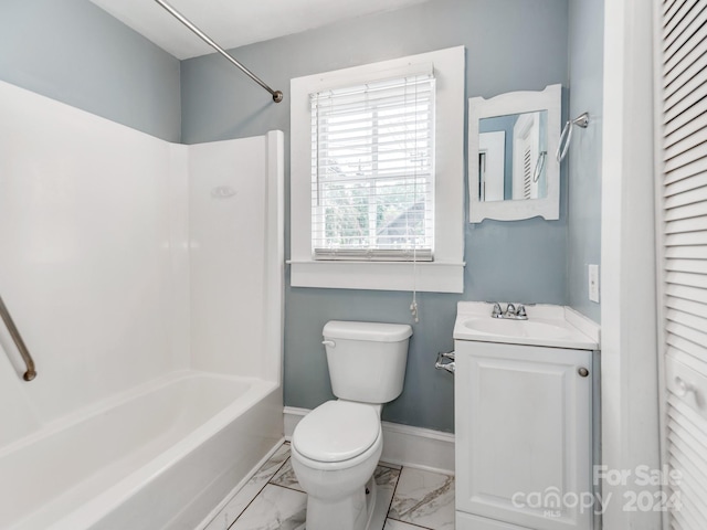 full bathroom featuring vanity, toilet, and shower / bathing tub combination