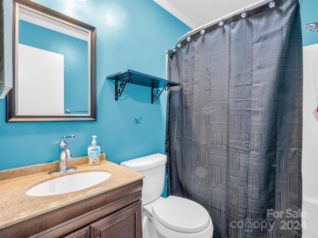 bathroom with vanity, a shower with curtain, and toilet