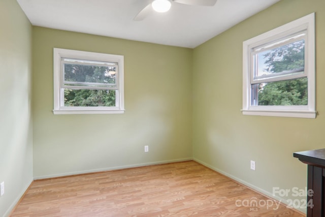 empty room featuring ceiling fan and light wood-type flooring