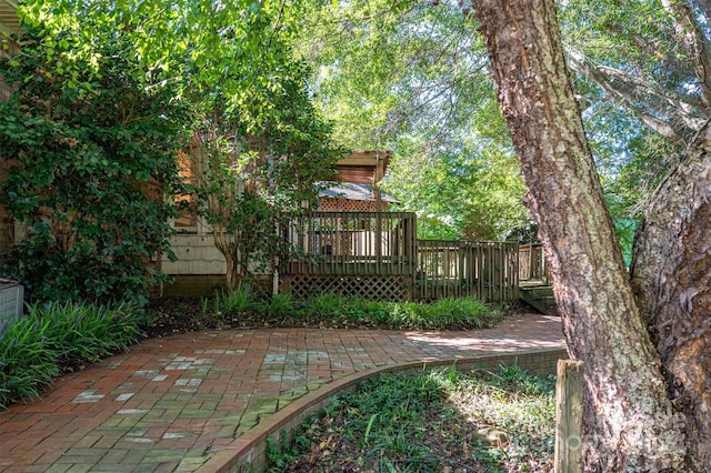 exterior space with a patio area and a wooden deck