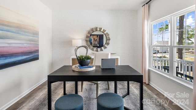 office area with hardwood / wood-style floors